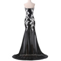 Elegant Long Evening Dress Decote Black Tulle Evening Dress Com Lace Applique CL6257